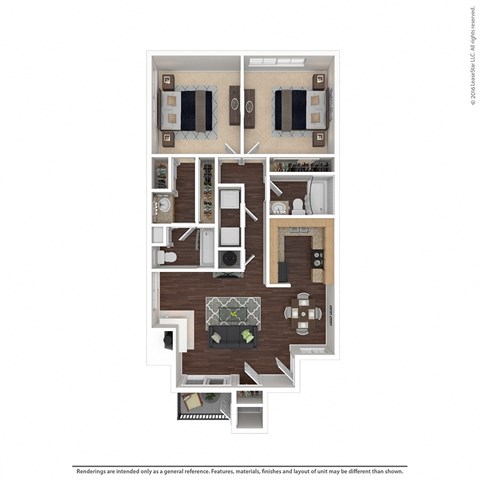 Floor plan for 2 beds, 2 baths, 924 sqft